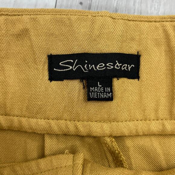 Shinestar Mustard Yellow Flowy Button Accent Cropped Wide Leg Lightweight Pants - Picture 5 of 9
